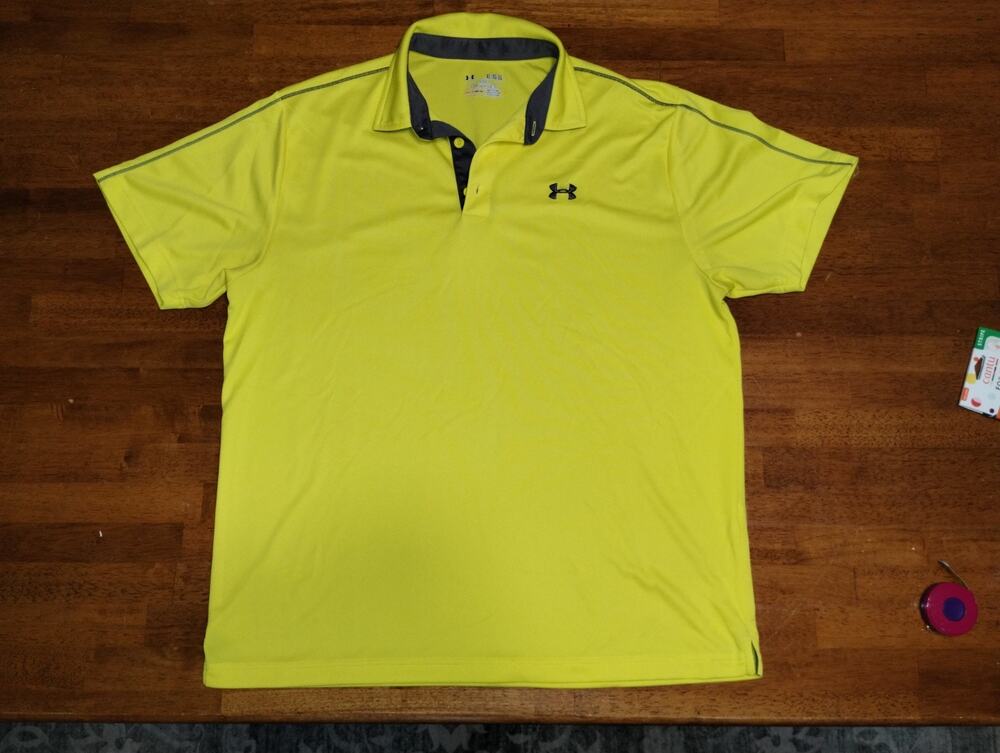 Under Armour HeatGear Polo Shirt Yellow Mens Size XL Loose Fit